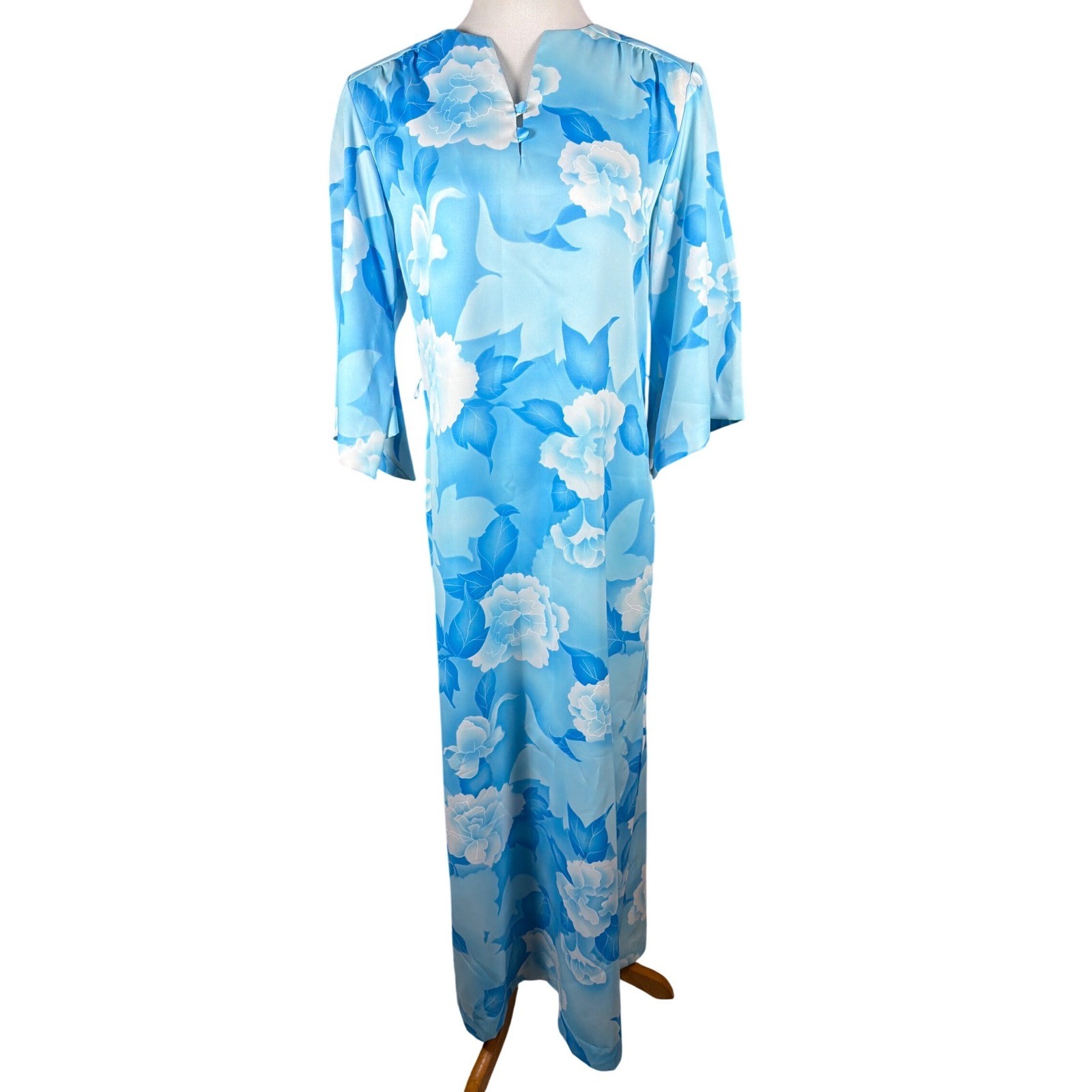 Diamond Head Hawaii Vintage Blue Floral Maxi Dress Muu Muu 3/4 Sleeve Size 10