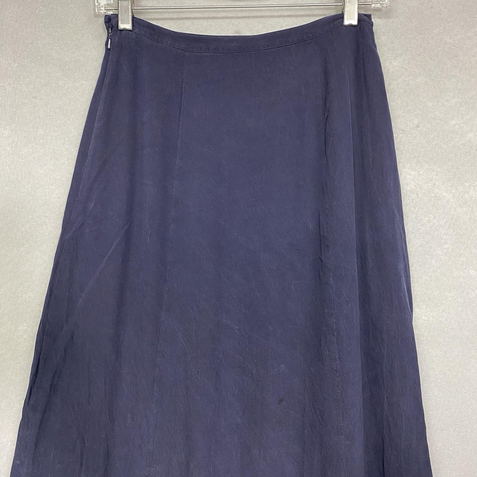 VTG Women’s Long Skirt 100% Silk 6 Navy Blue Refined Minimalist Quiet Luxury