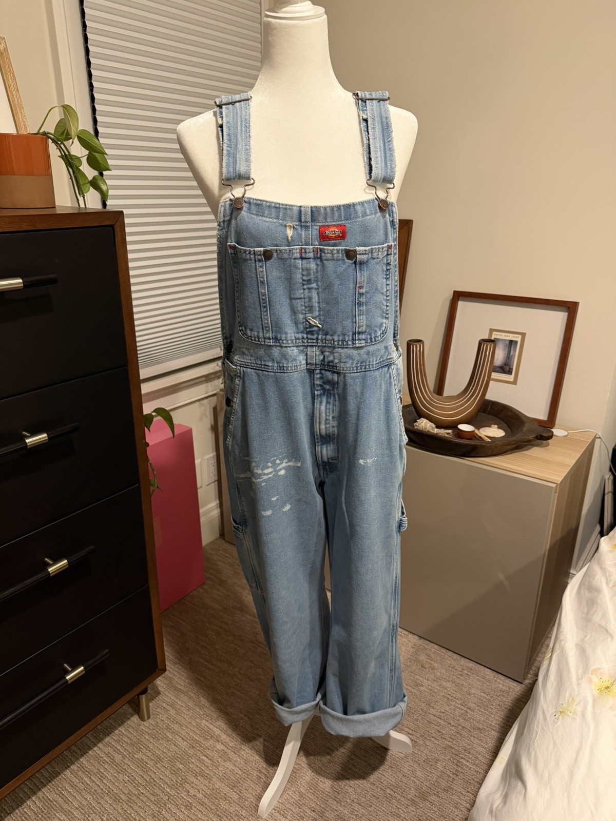 Dickies Vintage Blue Denim Overalls Bib Size 32×30, Fits Like A Small