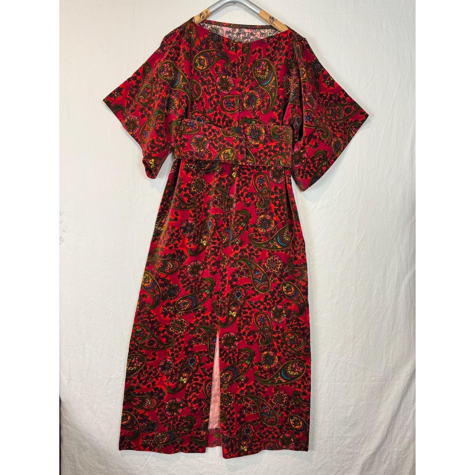 intage 70s Velvet Paisley Boho Maxi Dress Handmade Medium Retro Hippie Festival