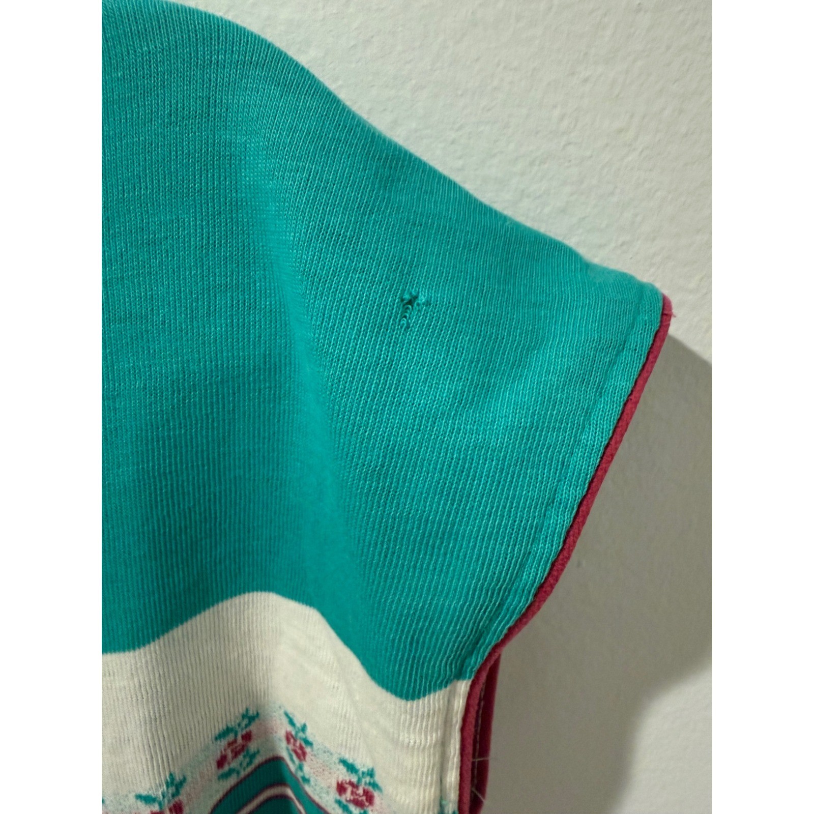 Vintage Jantzen 70s Teal White Floral Knit Polo Shirt Women Small Short Sleeve