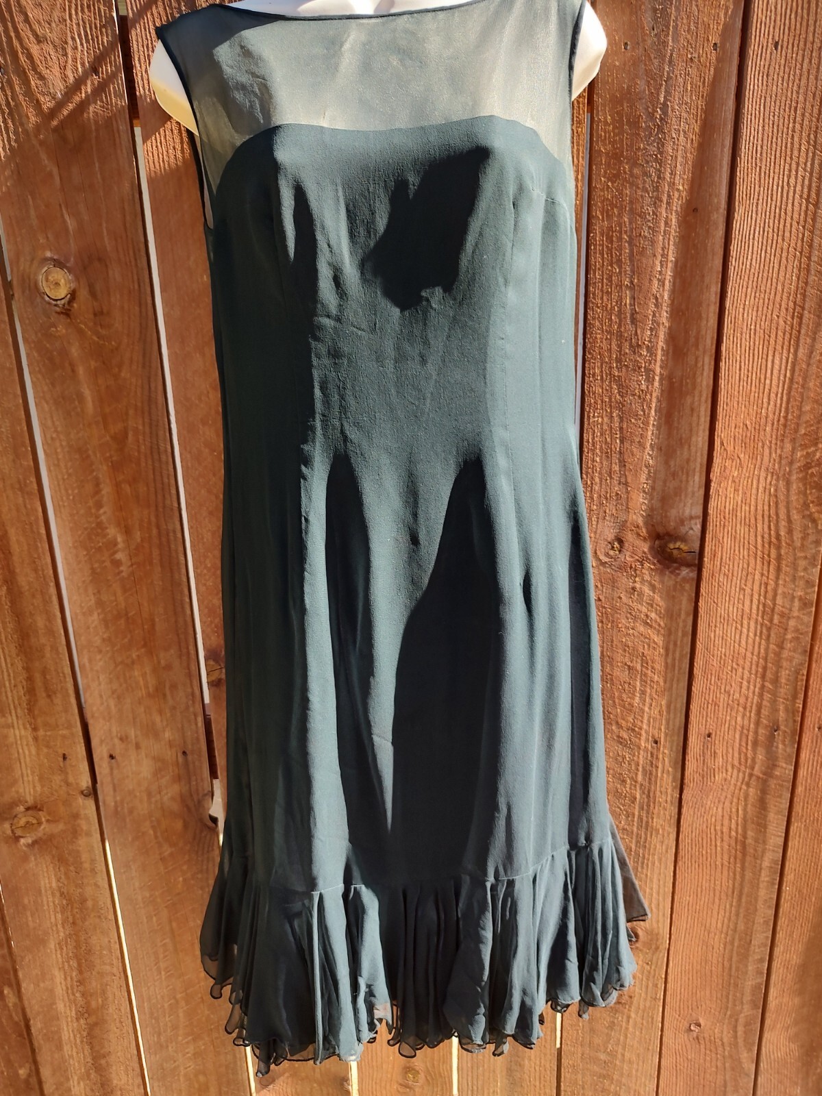 Vintage Silk Chiffon Rayon 40’s 50’s illusion neckline Party Dress Black Sz 11