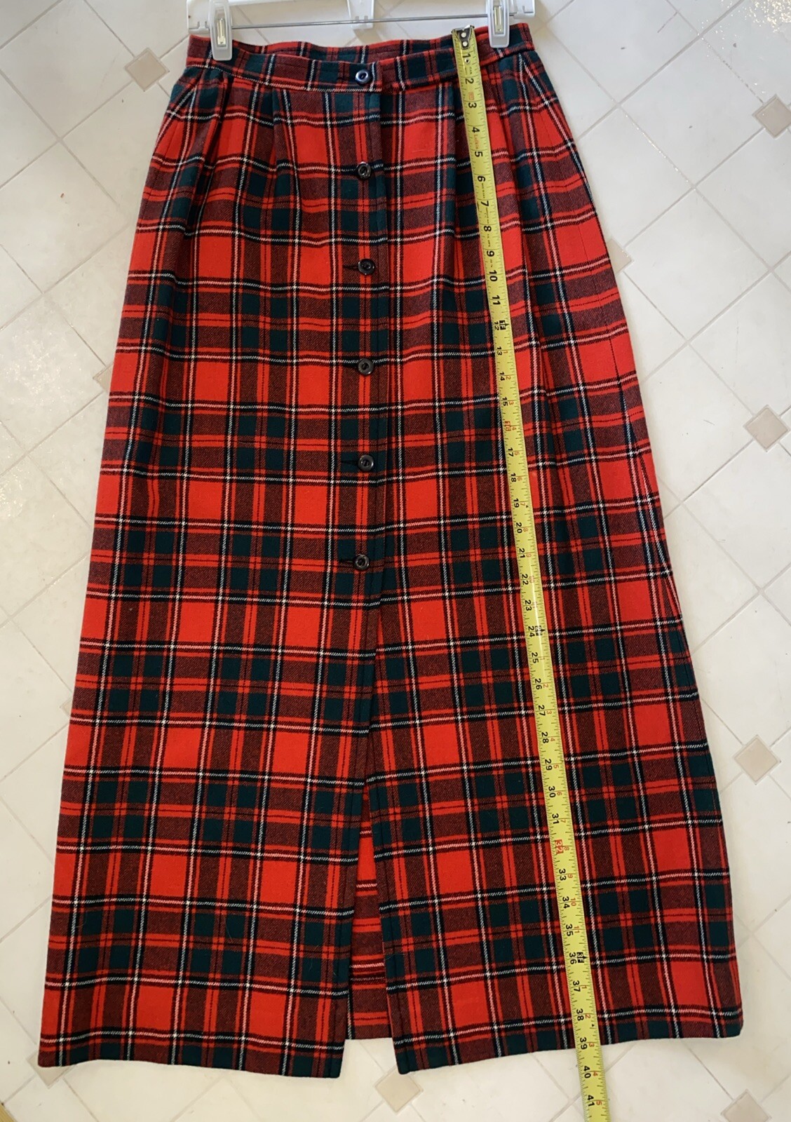 Vintage Pendleton Red Green Tartan Plaid Virgin Wool Skirt (14) 28” Waist