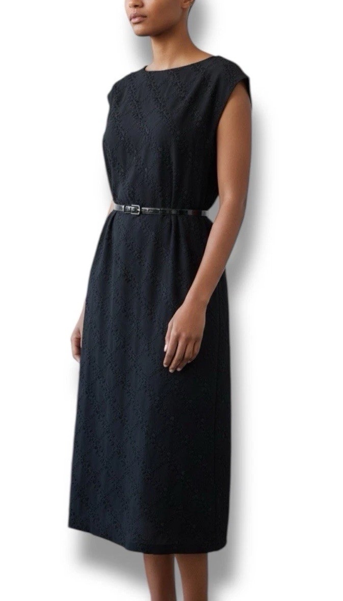 Vintage 50s L’Aiglon Embroidered Black Cocktail Sheath Wiggle Dress LBD 38-32-40
