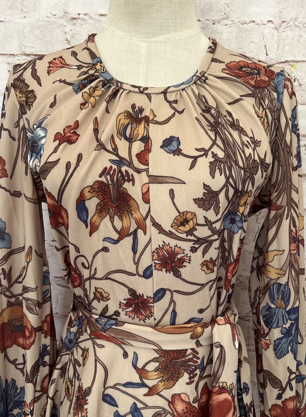 Vintage Sears Dress Women 12 Floral Long Sleeve Polyester Teacher Boho Secretary