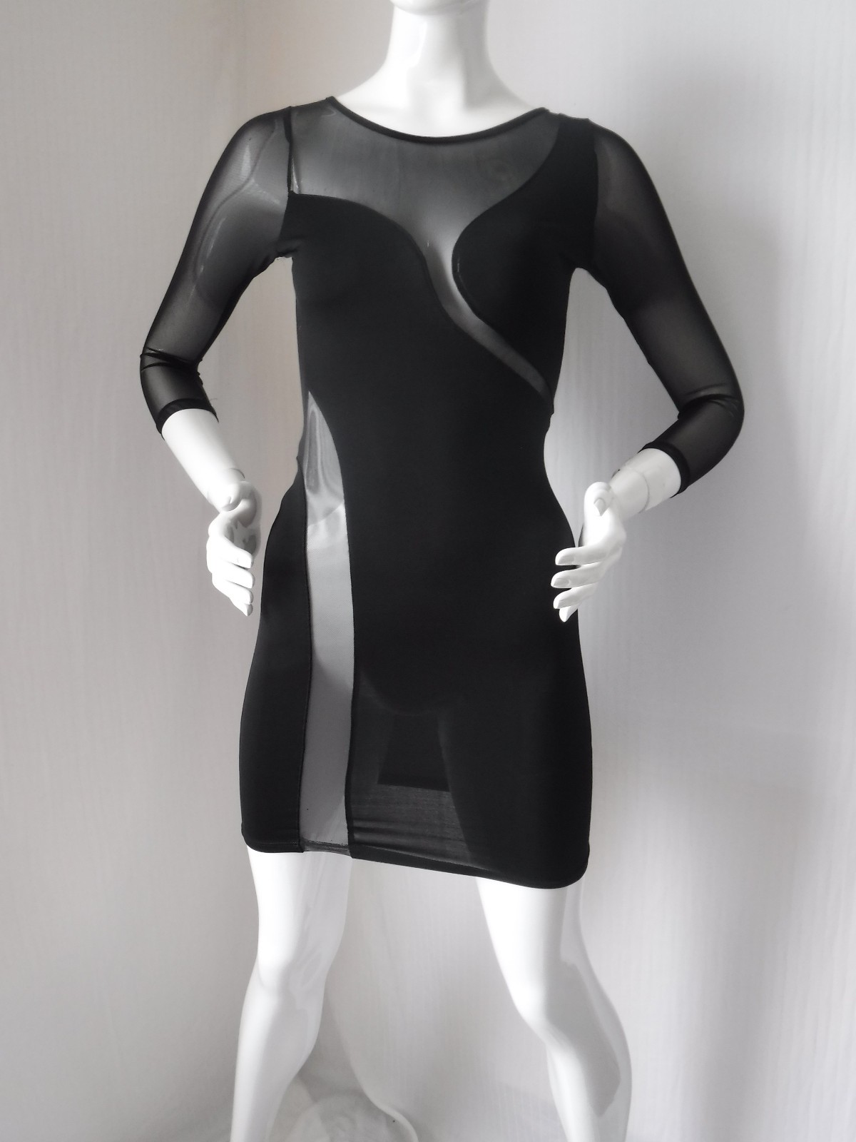 VTG FREDERICKS of HOLLYWOOD Super Sexy!! BodyCon Mini Dress w/Sheer Mesh XS New