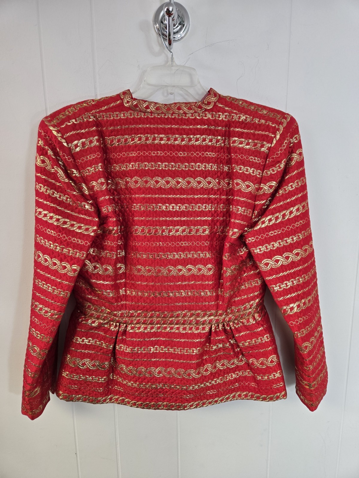 Pauline Trigere Vintage Suit Red & Gold Brocade Quilted Satin Jacket Skirt Saks