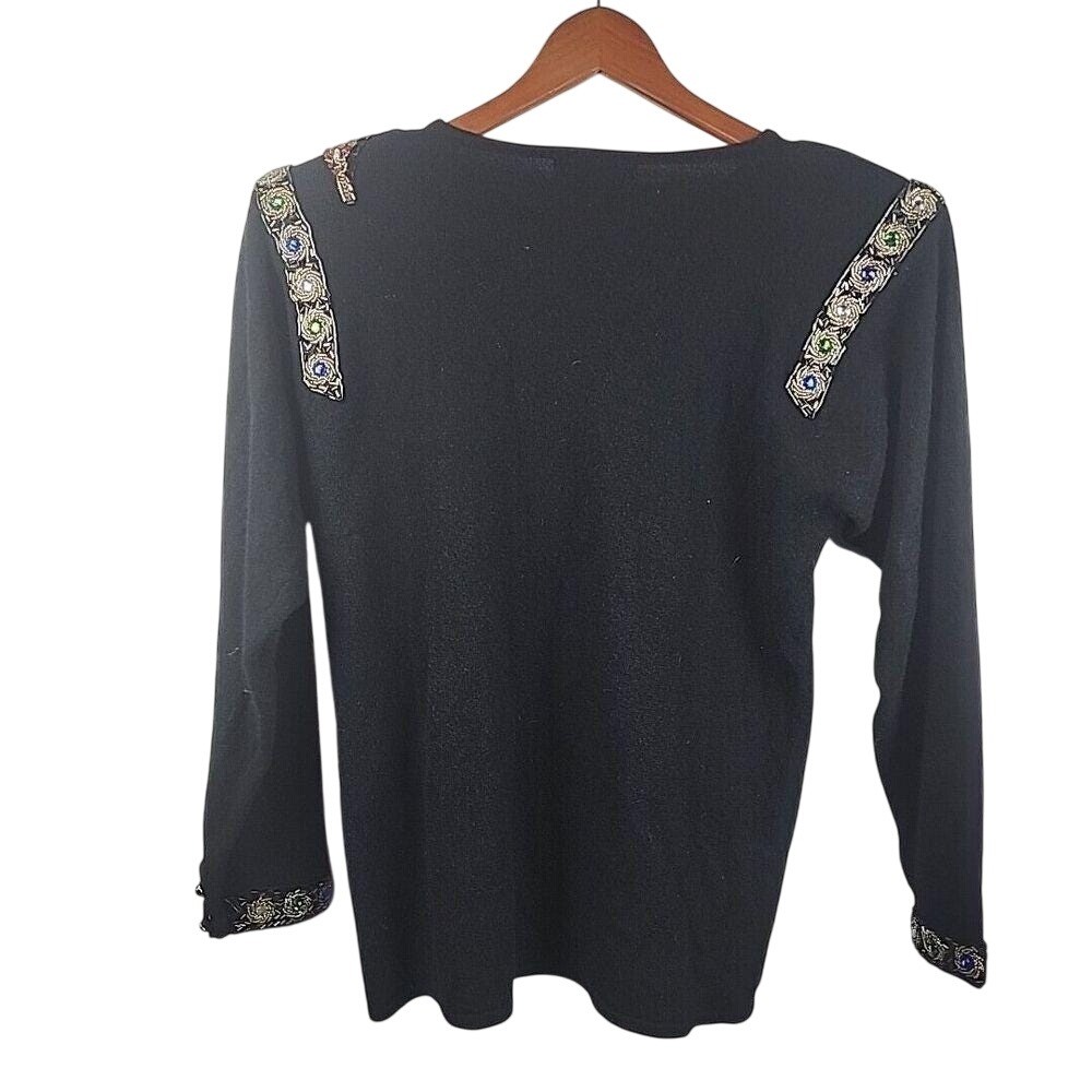 Spree International Vintage Black Beaded Angora Lambswool Sweater Small 80s 90s