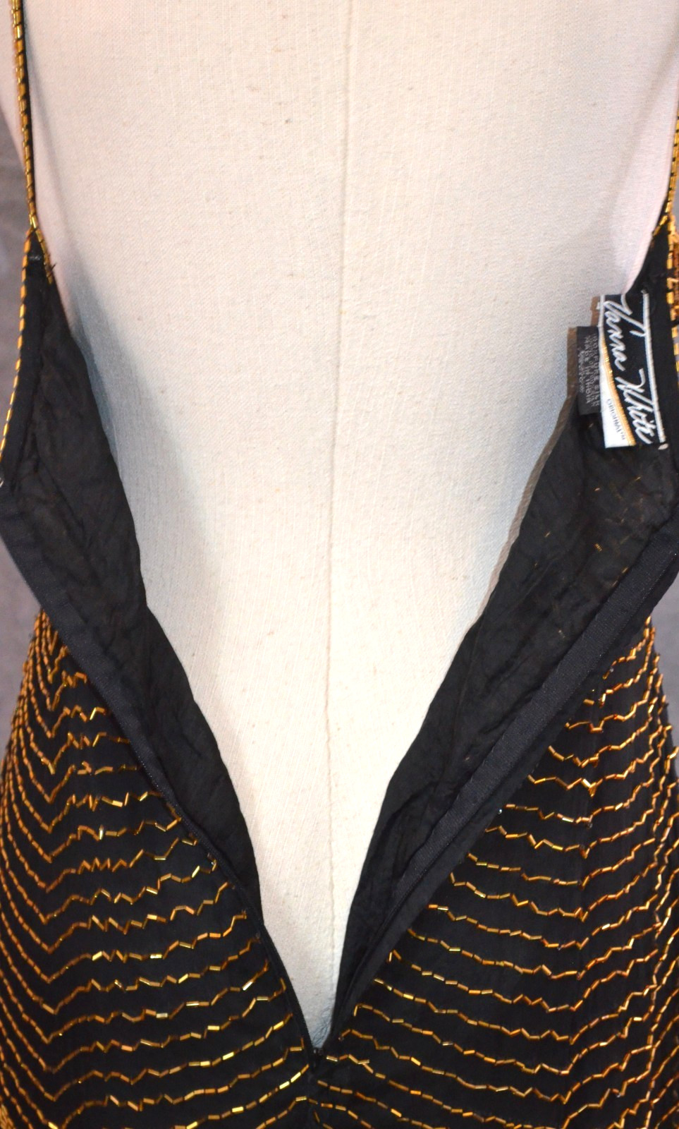 Vanna White Original Silk Bead Tube Dress Womens M w/ Shawl Black & Gold
