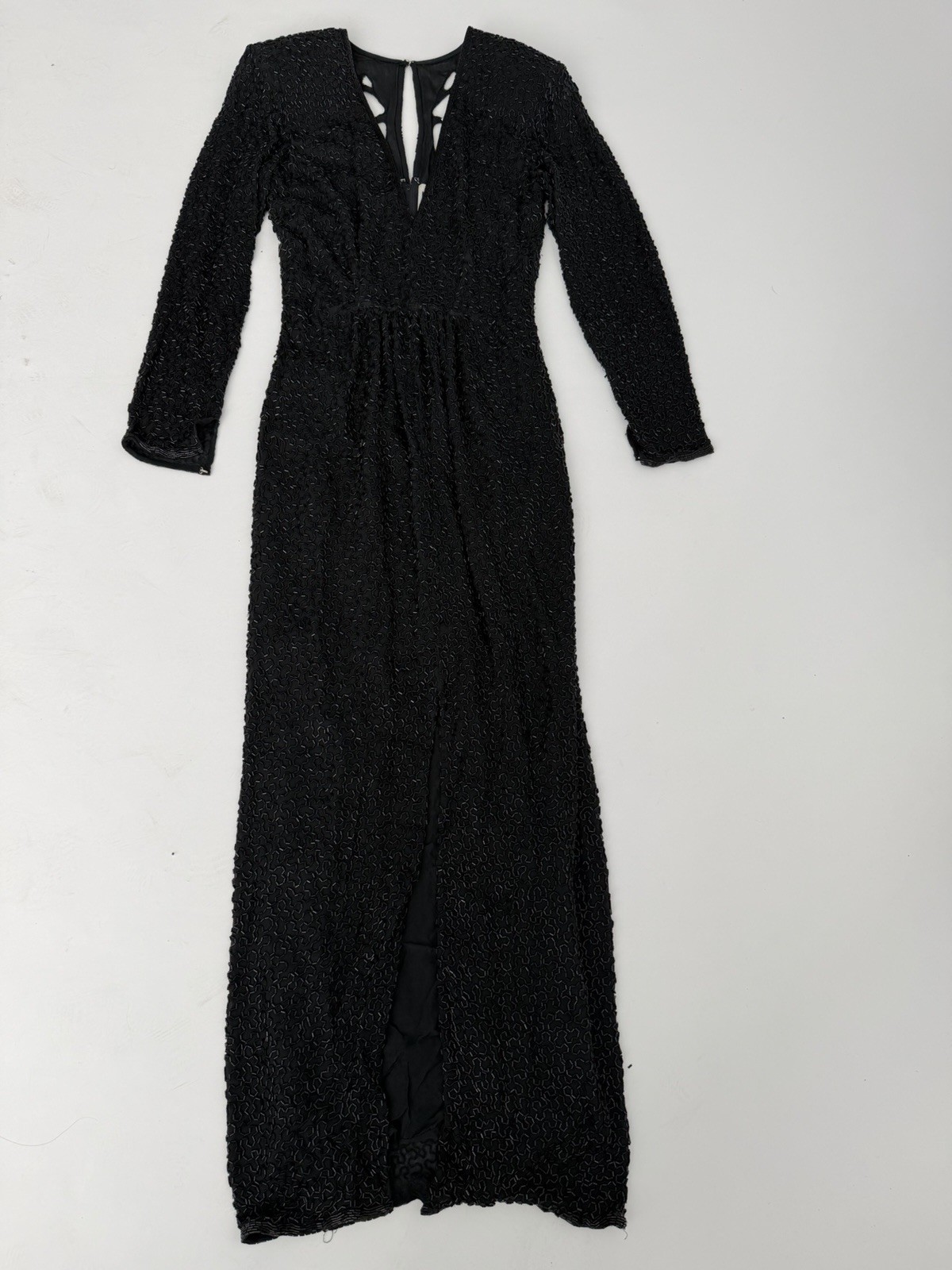 vtg lillie rubin Riazee Women Black Heavy Beaded Dress S Formal Rare Butterfly