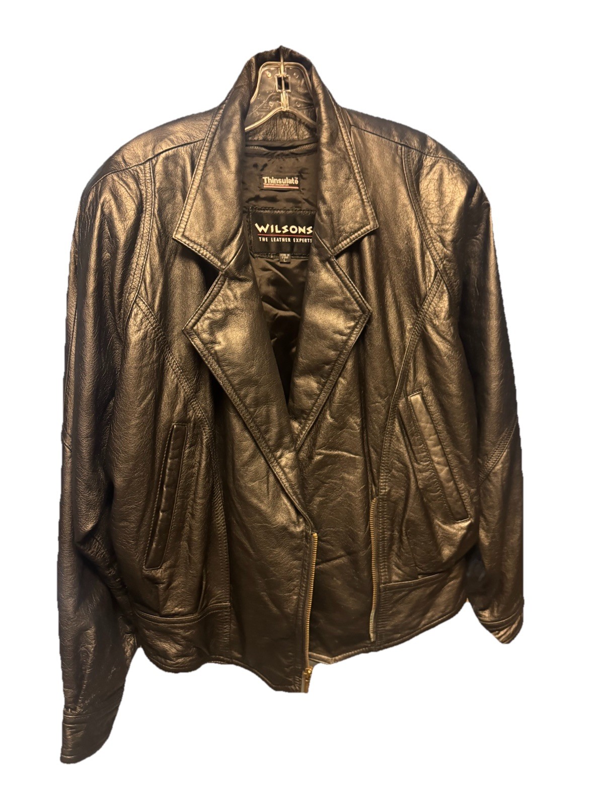 Vintage 1980s Wilsons Leather Jacket L – Black Thinsulate Moto Coat Lace Back