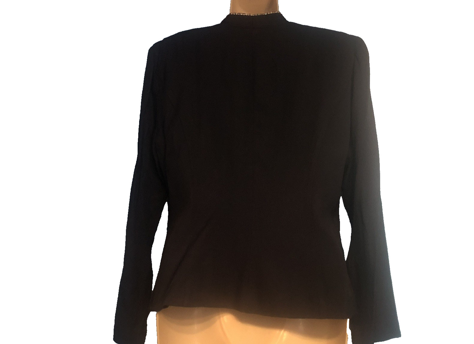 Vintage 1980s JR Nites Petites M Dress Jacket Navy Rhinestone Trim Shoulder Pads