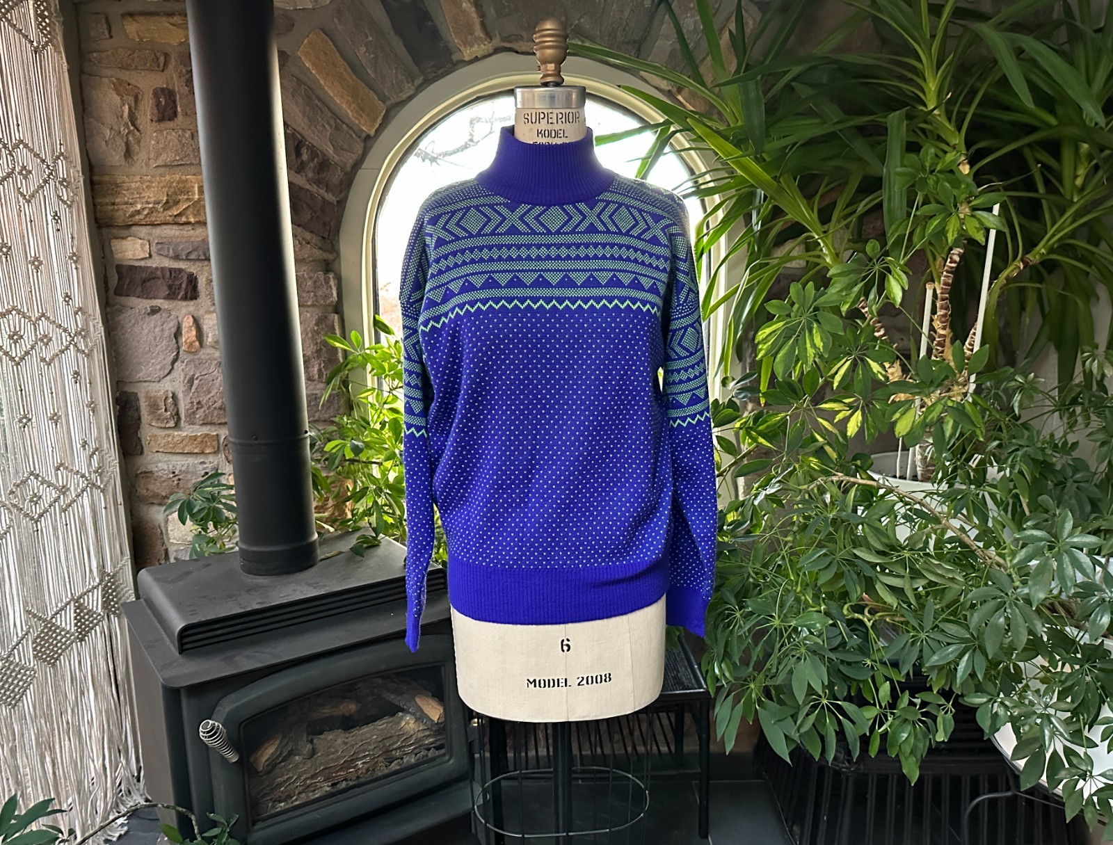 Vintage 1990s Blue and Green Geometric Design Sweater Summit Country