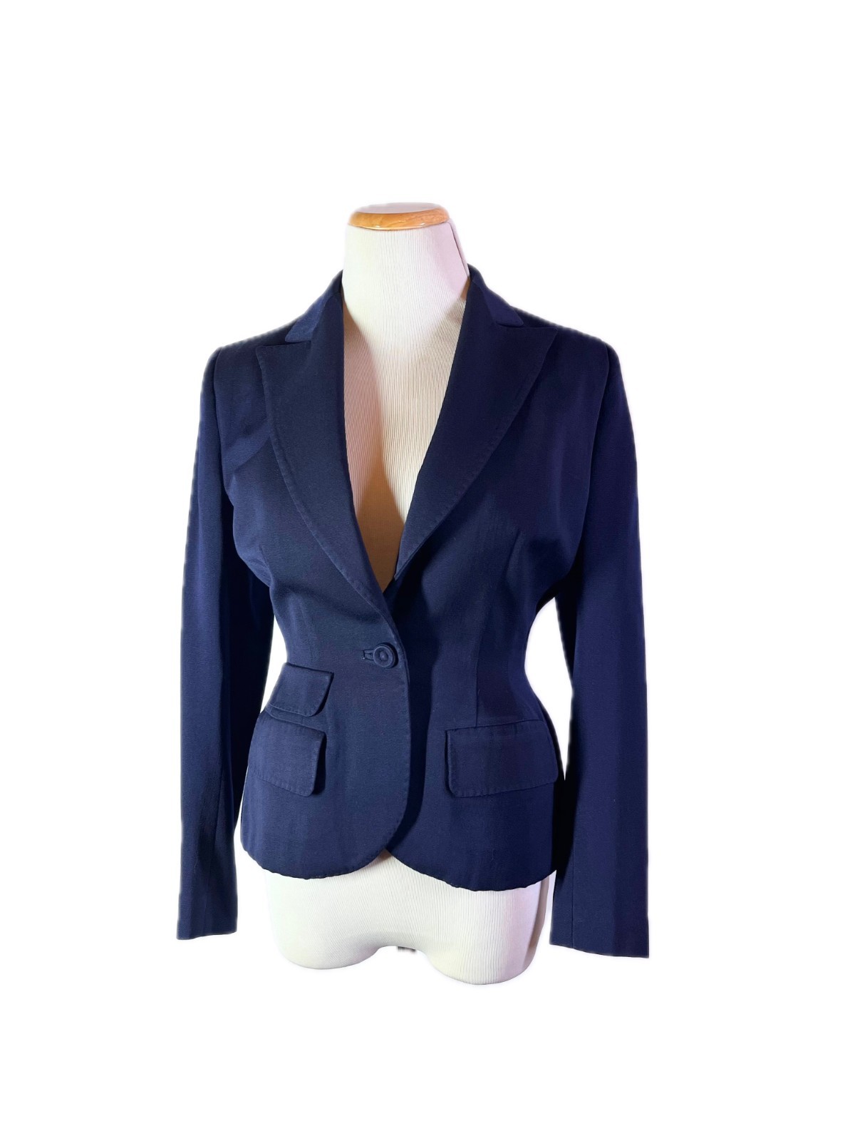 Vintage 1960s Fitted Navy Blue Blazer Jacket Shoulder Pads