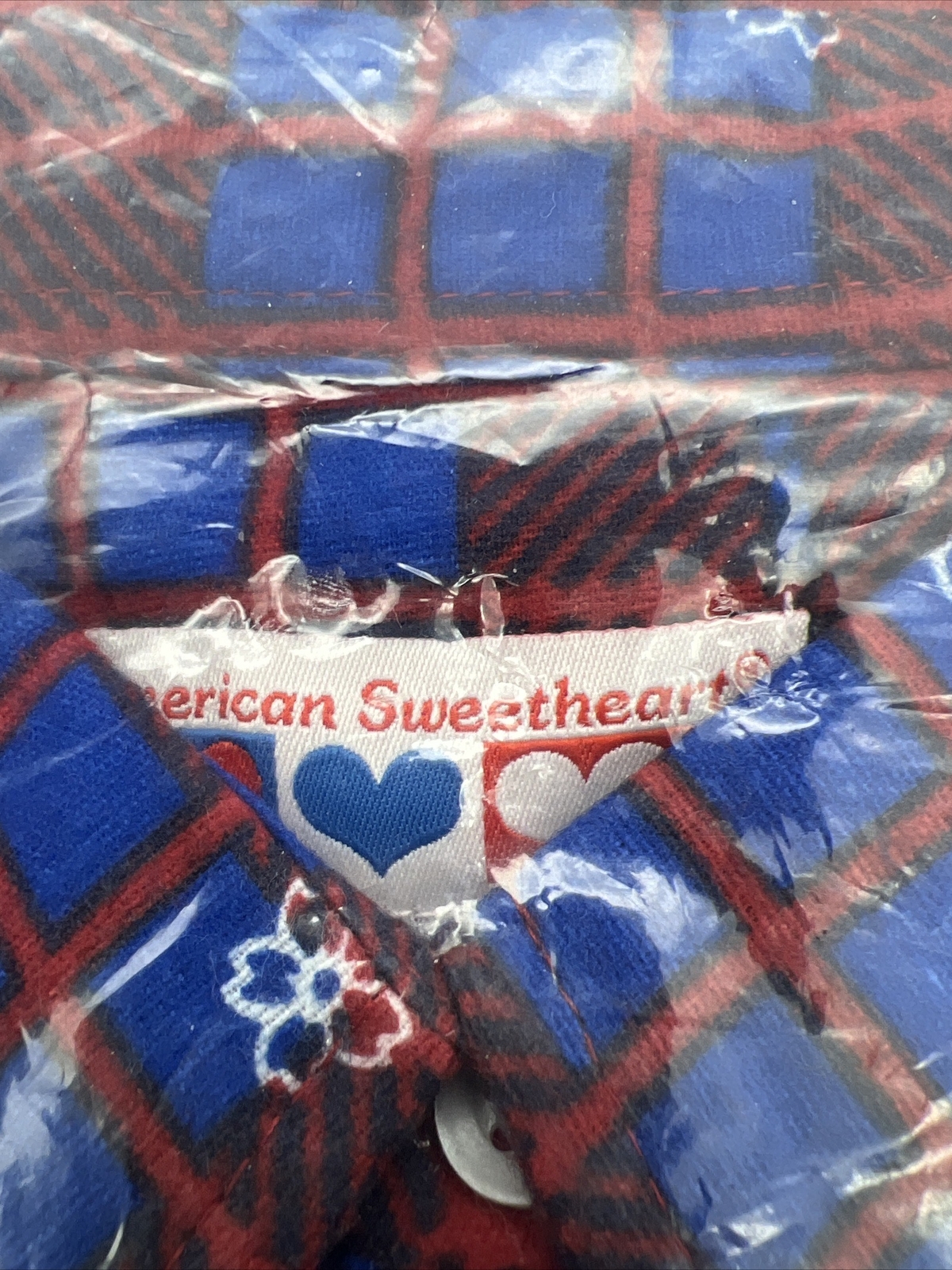 Vintage American Sweetheart Shirt New In Package Red Blue Plaid White Flowers