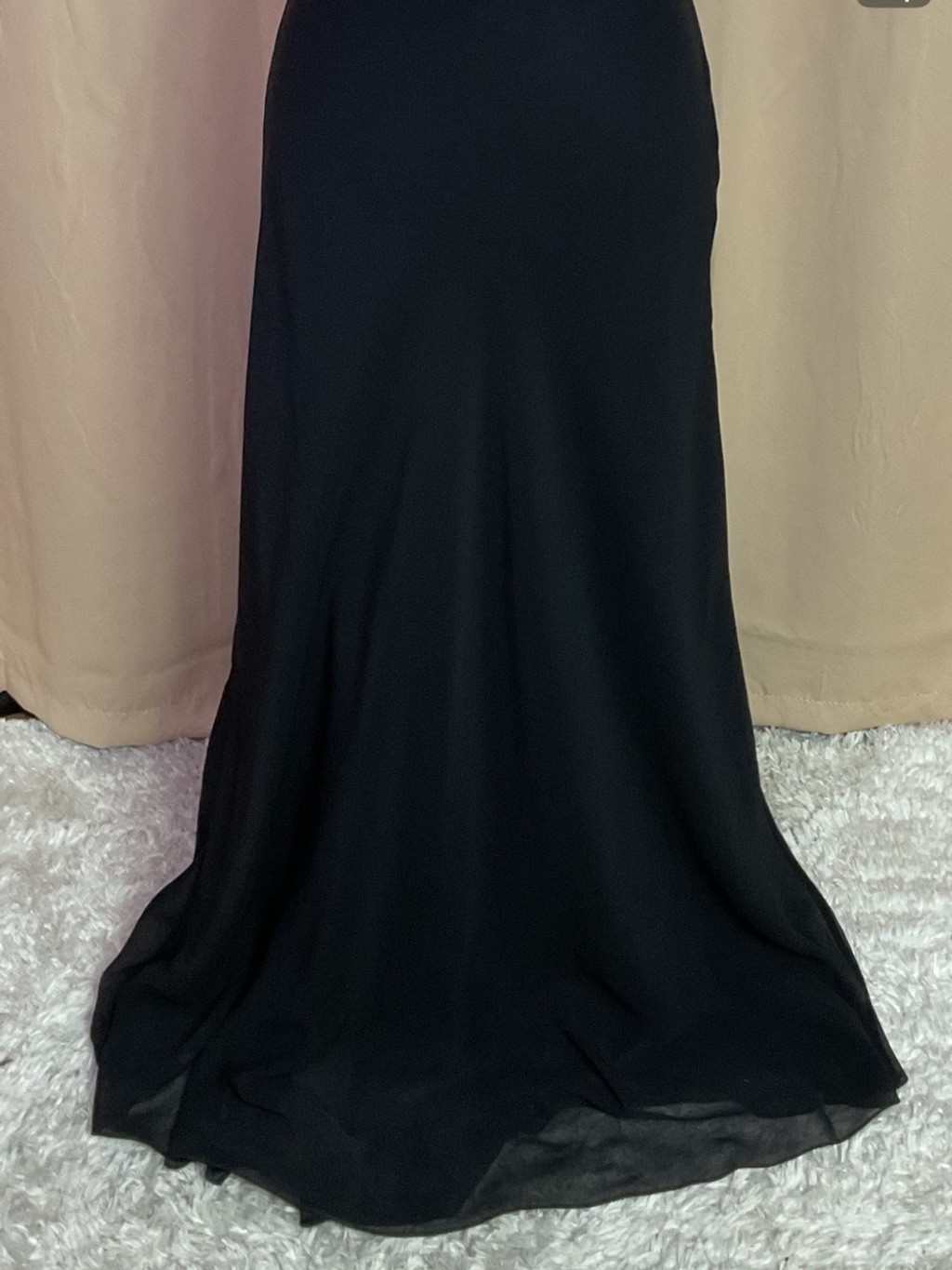 Faviana Couture Vintage Black Maxi Evening Gown with Silver Beaded Trim