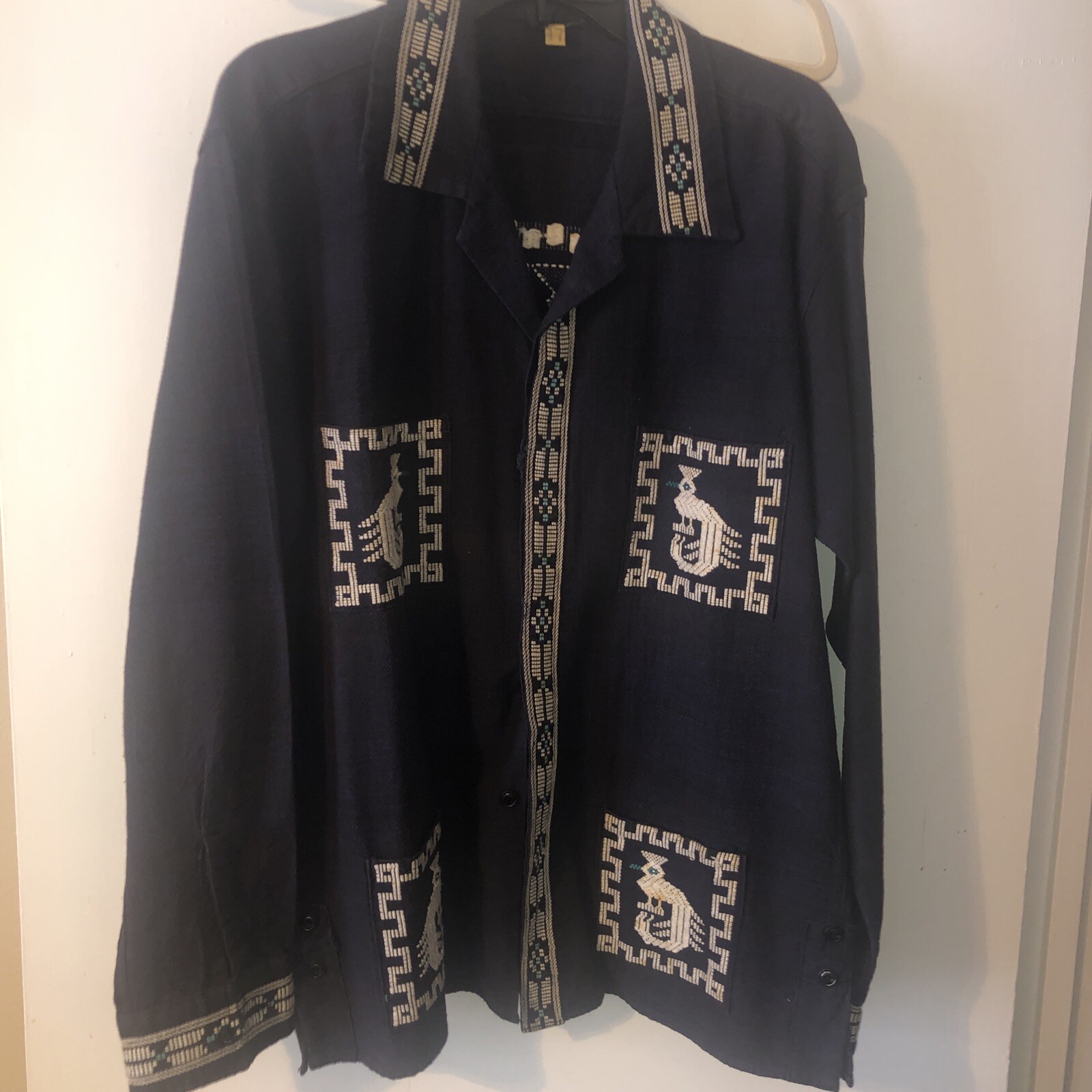 Vintage Mexican GUAYABERA Style Hand Embroidered Jacket PRE-OWNED
