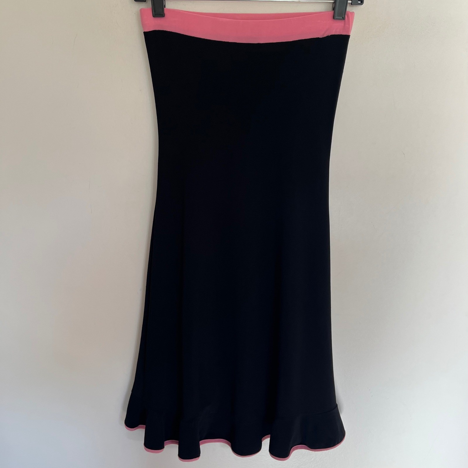 Vintage Y2K Capricho Black Pink Strapless Ruffle Midi Tube Dress Size Medium
