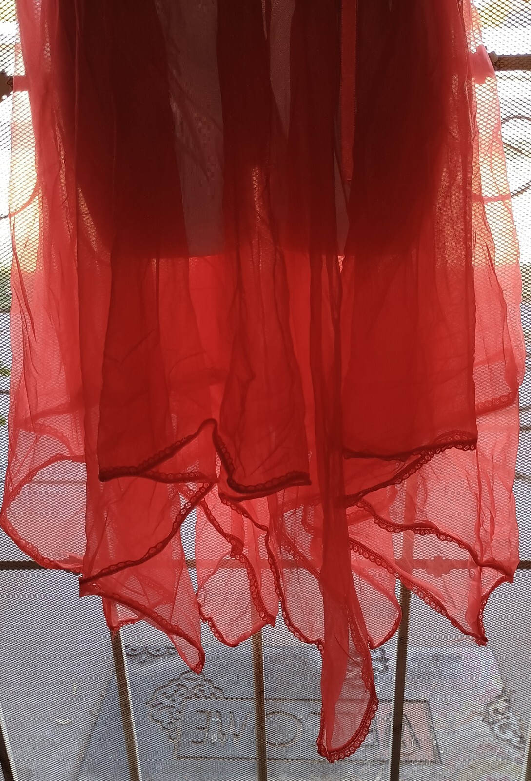 Vintage Spotlight Nightgown Sheer Nylon Chiffon Red Handkerchief Hem Sz S/M