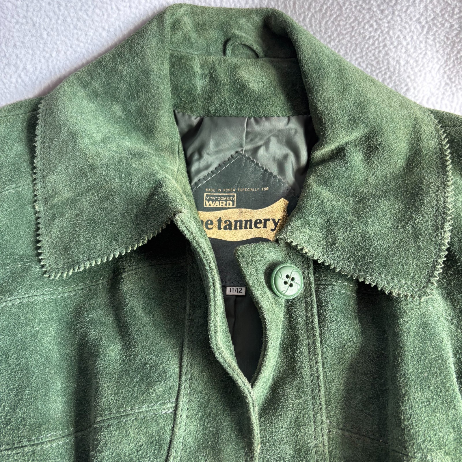 Vintage 1970s Green Suede Belted Jacket The Tannery 36 Bust