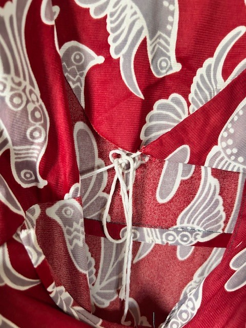 Corky Craig 70s Vtg Mini Dress Red Orange White Bird Short Flared Slvs over L/S
