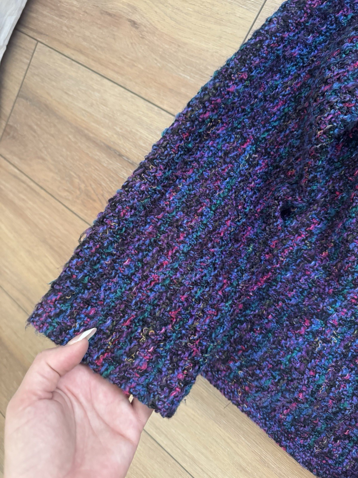 Vintage 80s Lucia Petites Purple Tweed Cropped Blazer Large Multicolored Bouclé