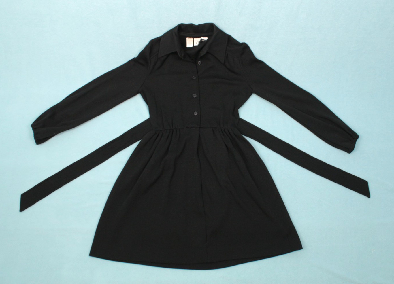 Vtg Women’s 70s Black Jonathan Logan Shirtwaist Midi Dress Sz XS/S 1970s