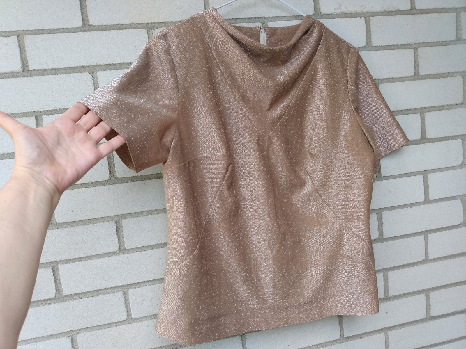 Vintage 60s Metallic Sparkle Shirt 41″ Bust Retro Pullover Blouse Top Fitted