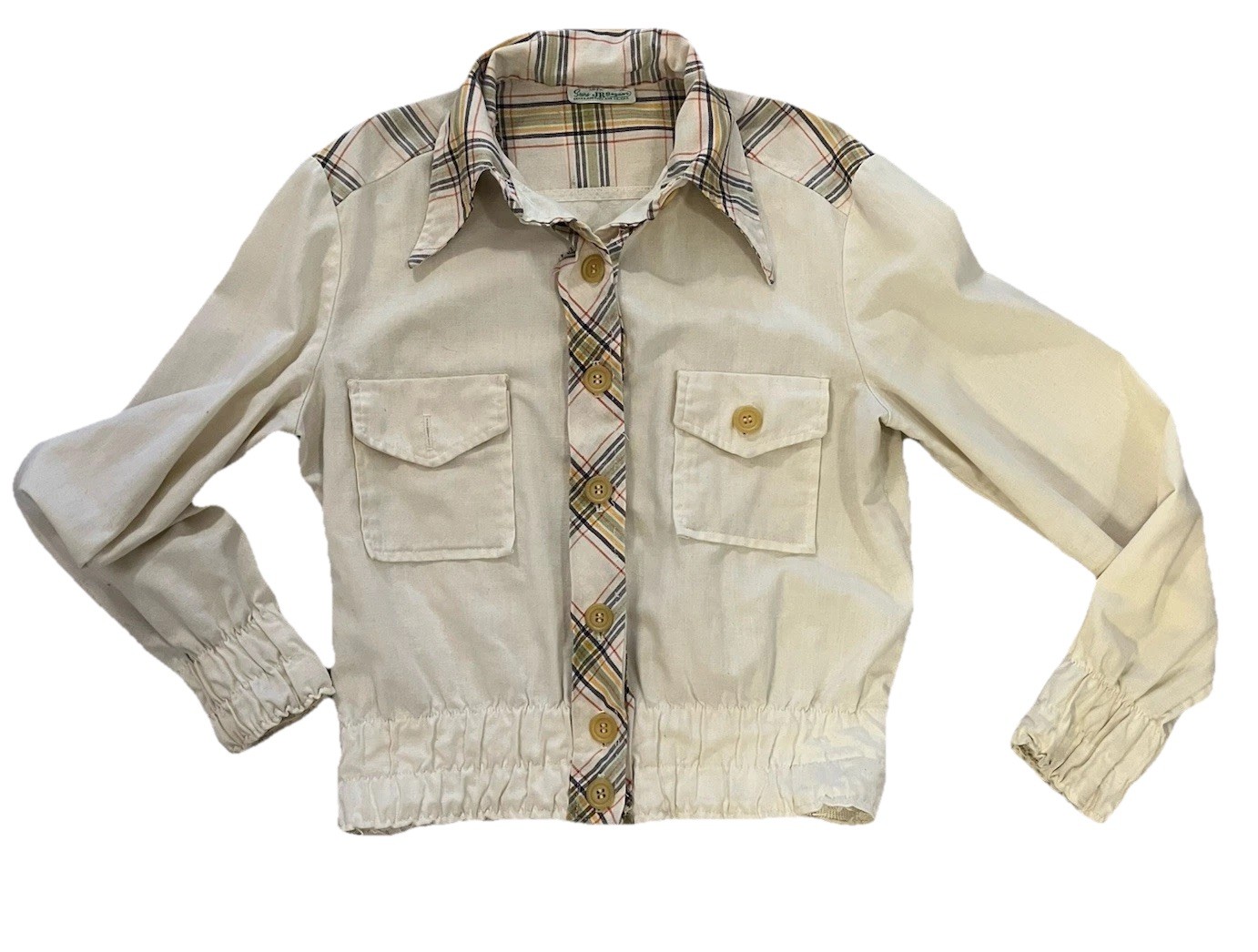 VTG 60s-70s Sears JR Bazaar Crop Jacket Dagger Collar Western Rainbow Plaid