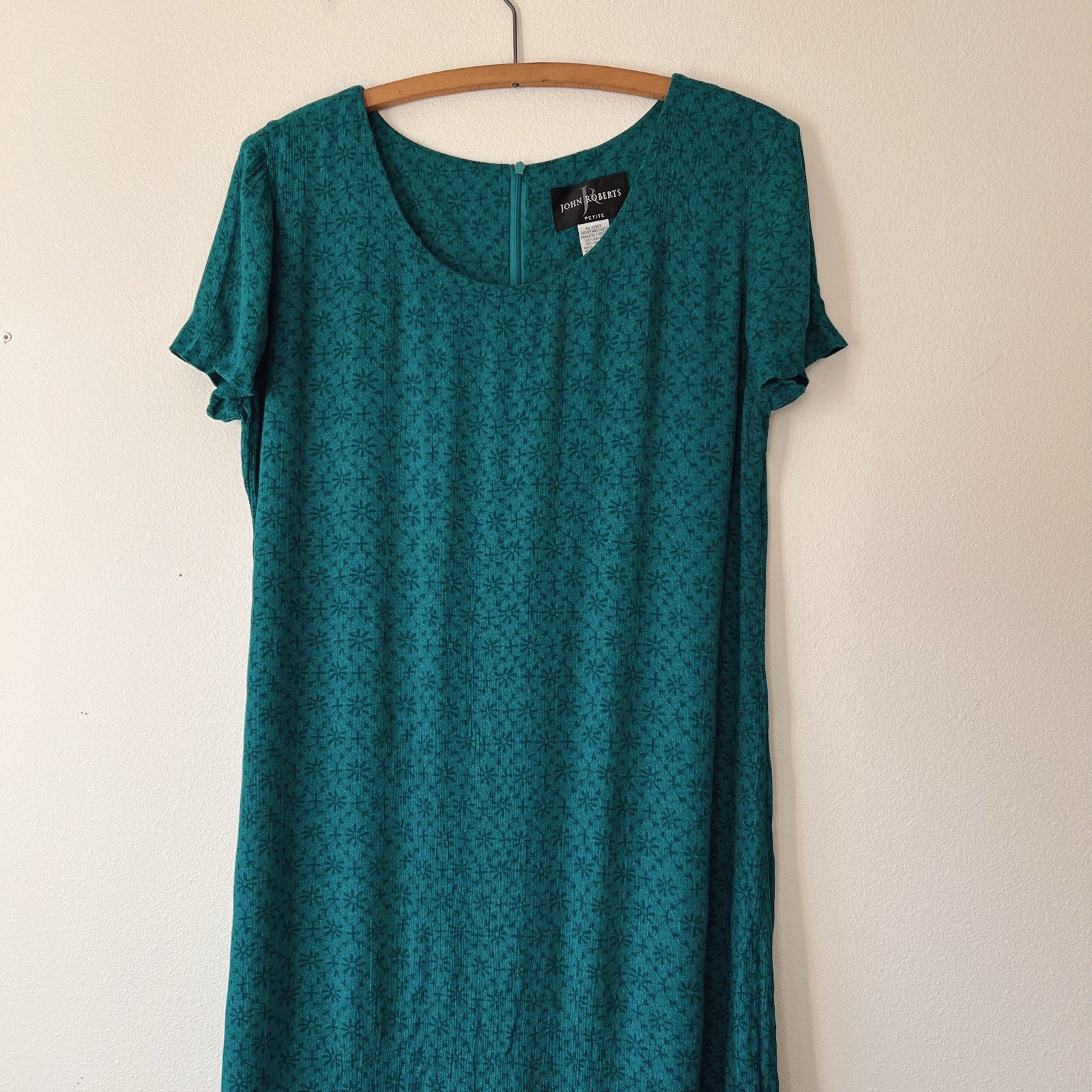 Vintage 90’s Deep Turquoise Boho Short Sleeve dress Raton Maxi Size L 12