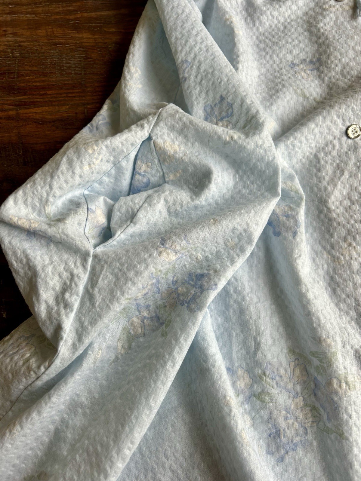 Vintage Lorraine Blue Floral Robe Size M House Dress Nightgown Snap Closure USA