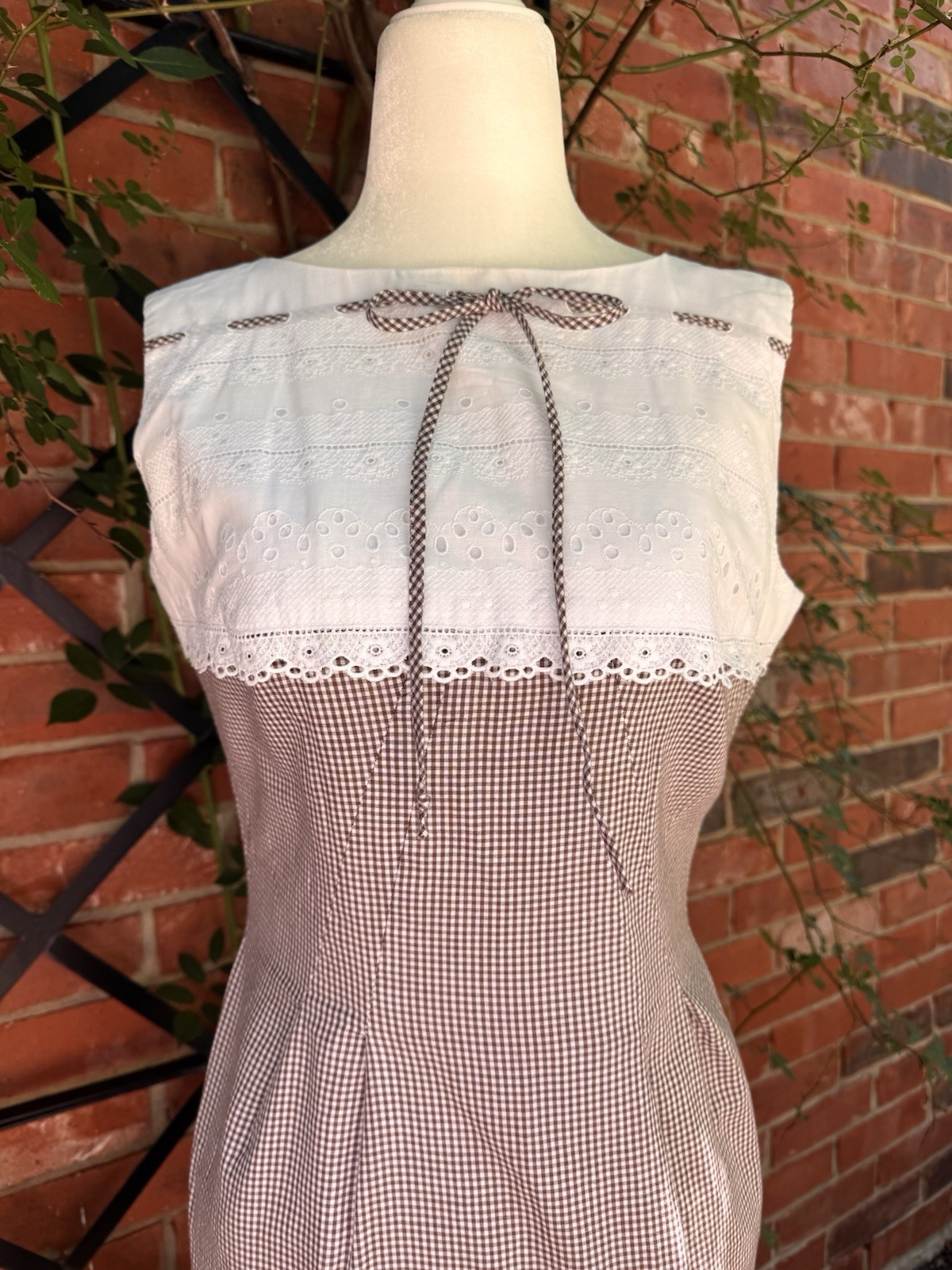 Darling Vintage 1950s Brown Gingham Wiggle Dress Size S