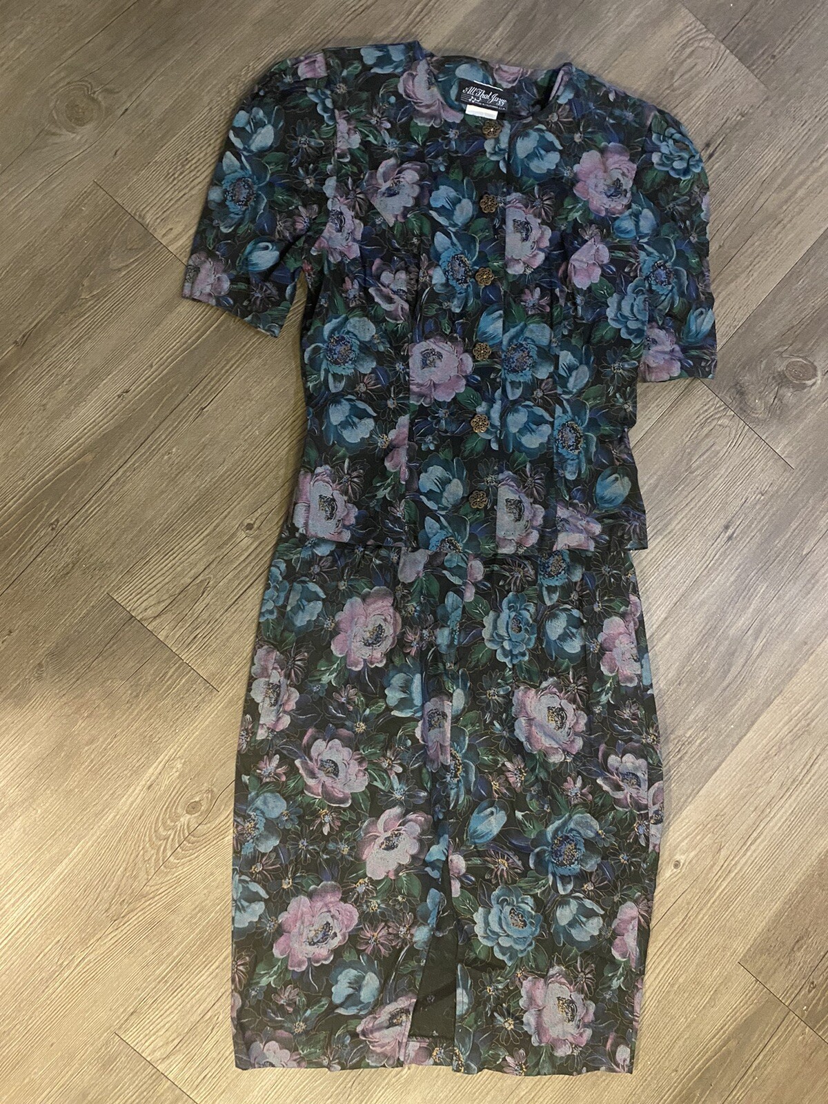 Vintage Late 70 Early 80s Women’s Floral Blouse And Skirt Set Cotton 7/8