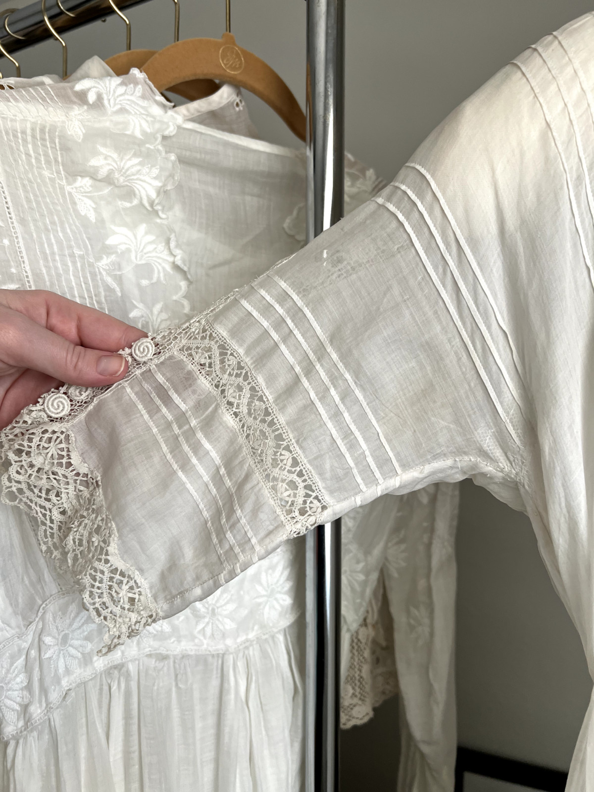 Antique Edwardian Irish Lace Pintucking Cotton Lawn Lingerie Tea Summer Dress