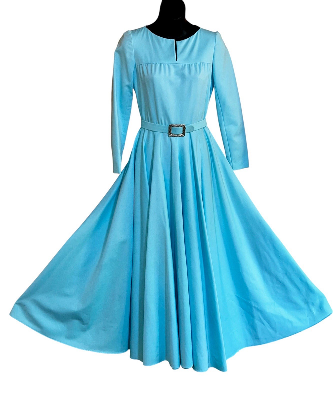 Vtg 1960-70’s Formal Bridesmaid Party Dance Maxi Full Swing Blue Costume Dress S