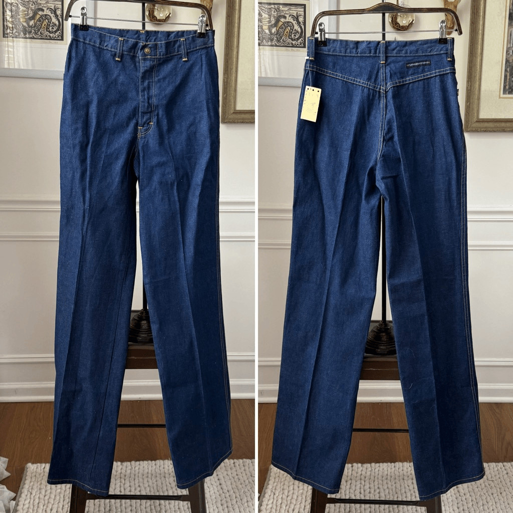 NWT NOS Vintage 70s PlushBottom Wide Leg High Rise Jeans 26 X 35