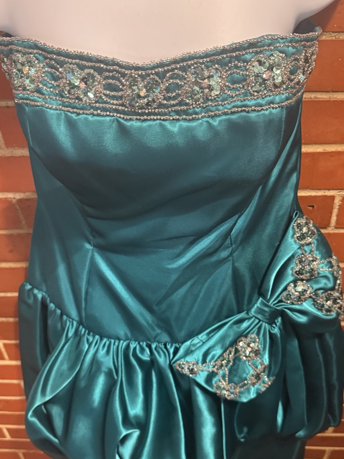 Vtg 80’s Mike Benet Teal Sequined Bow Party Prom Dress Sz 14 Halloween Holiday