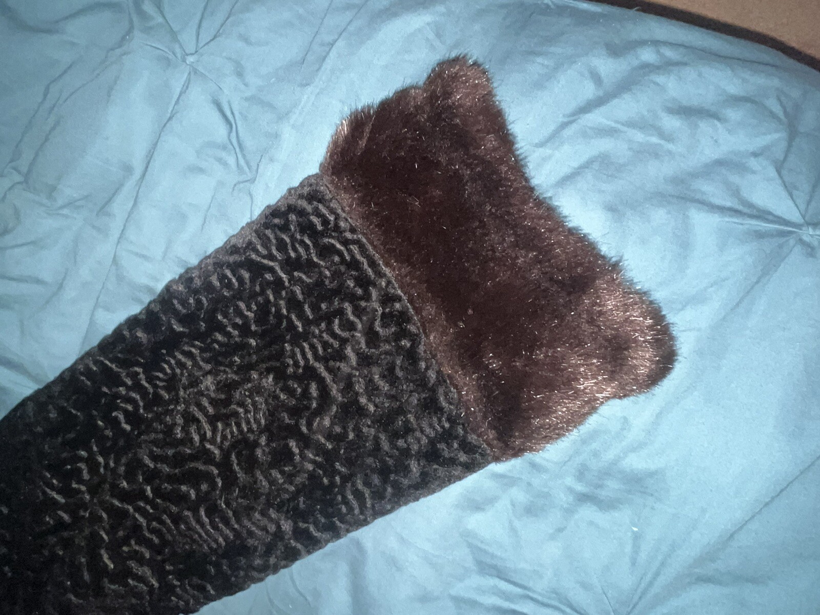 Vintage Coat Penny Lane Embossed Black Velvet &Brown Faux Fur 60s/70s Size L/XL