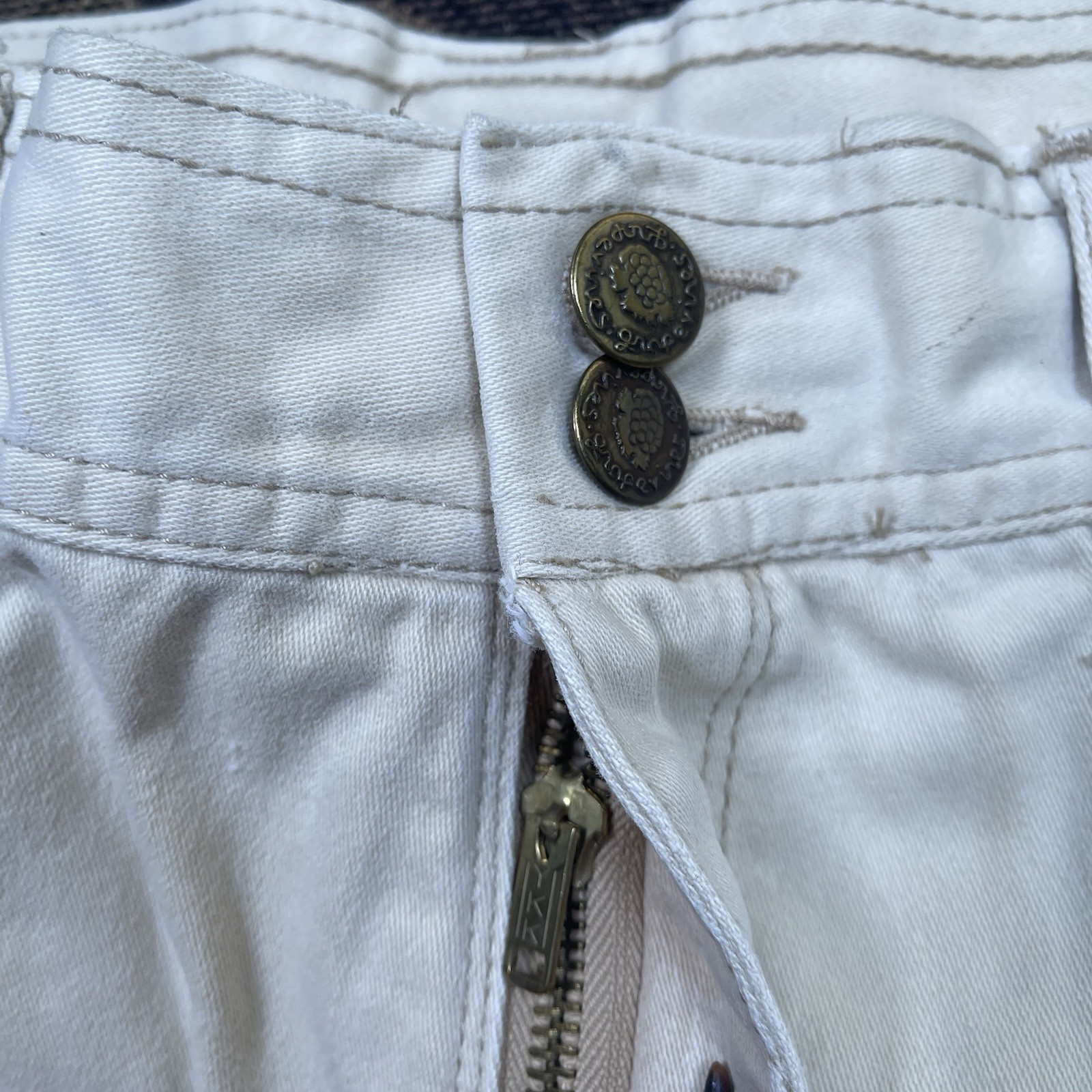 Vtg 70s Grape Vines Cargo Flare Wide Leg Beige Pants Juniors Size 32×33