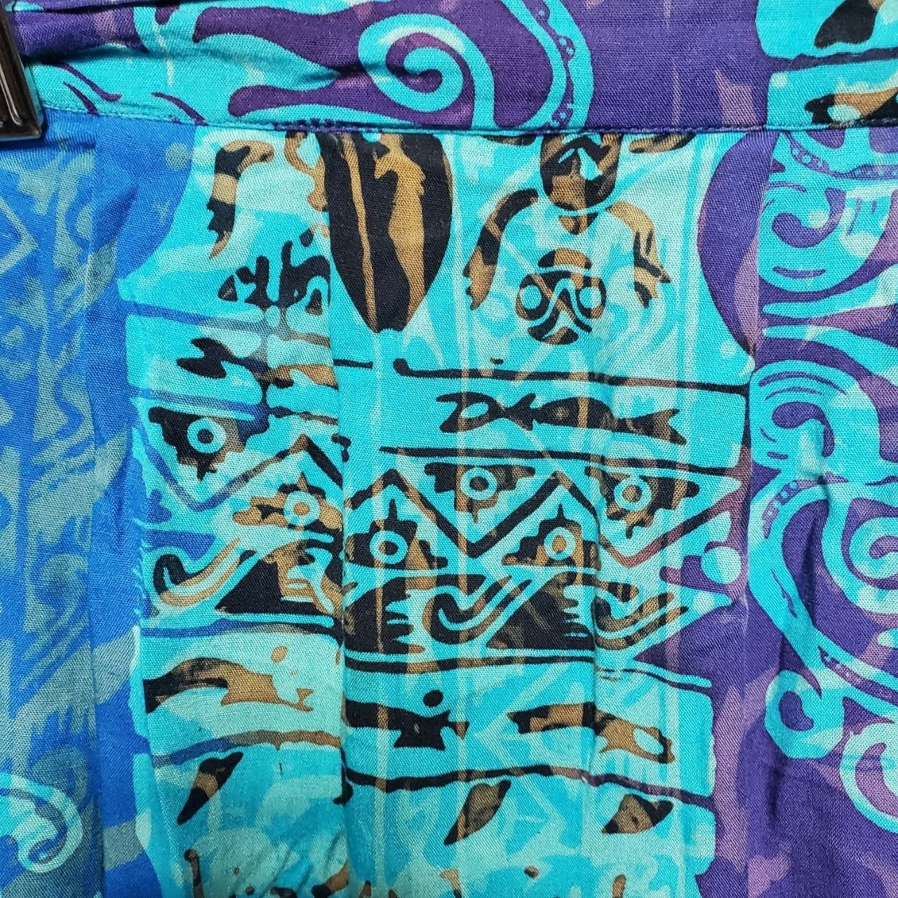 Vintage Hilo Hattie Maxi Wrap Skirt Womens Medium Blue Patchwork Batik Elephant
