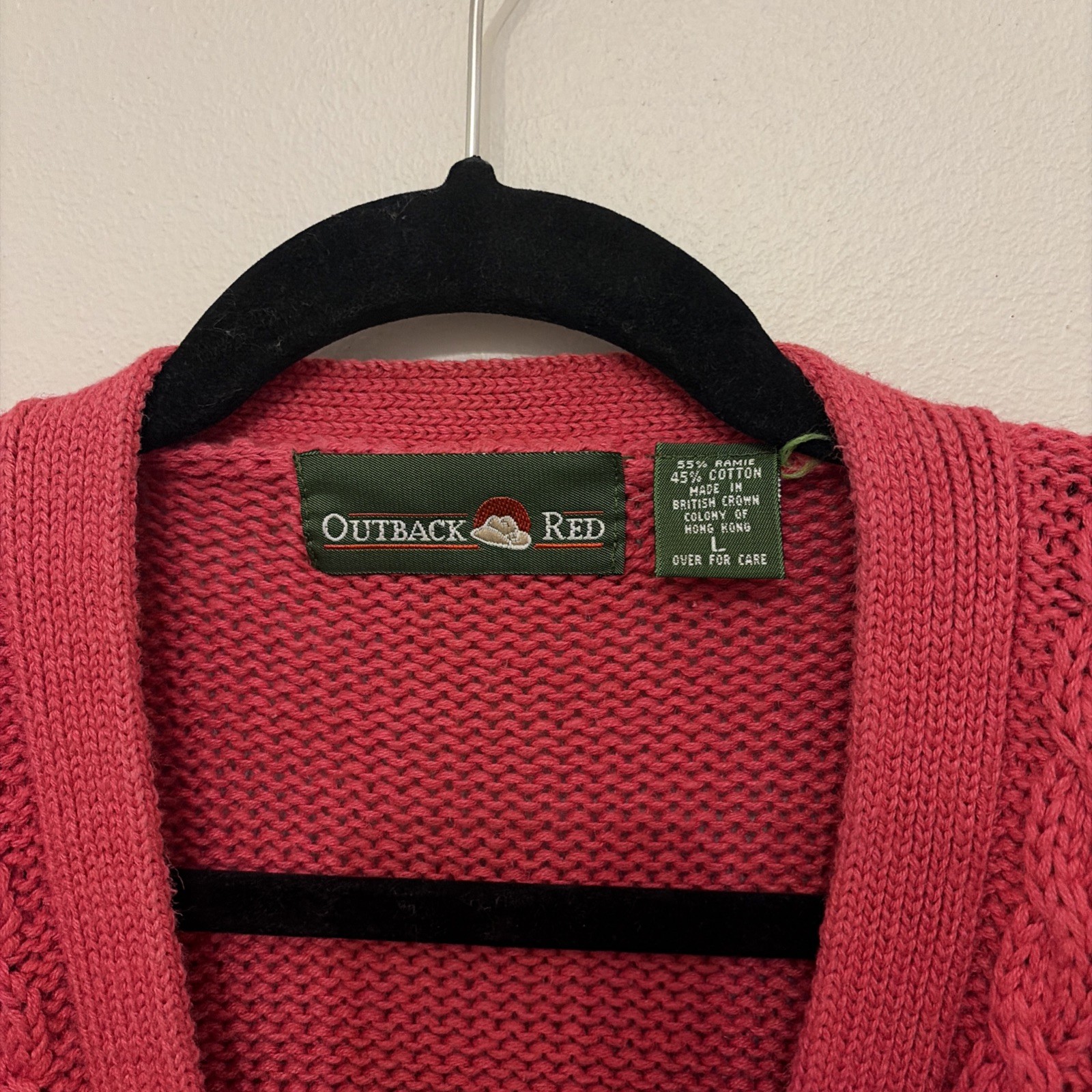 Vintage Outback Red Womens Cable Knit Oversized Cardigan Sweater Size Large Red