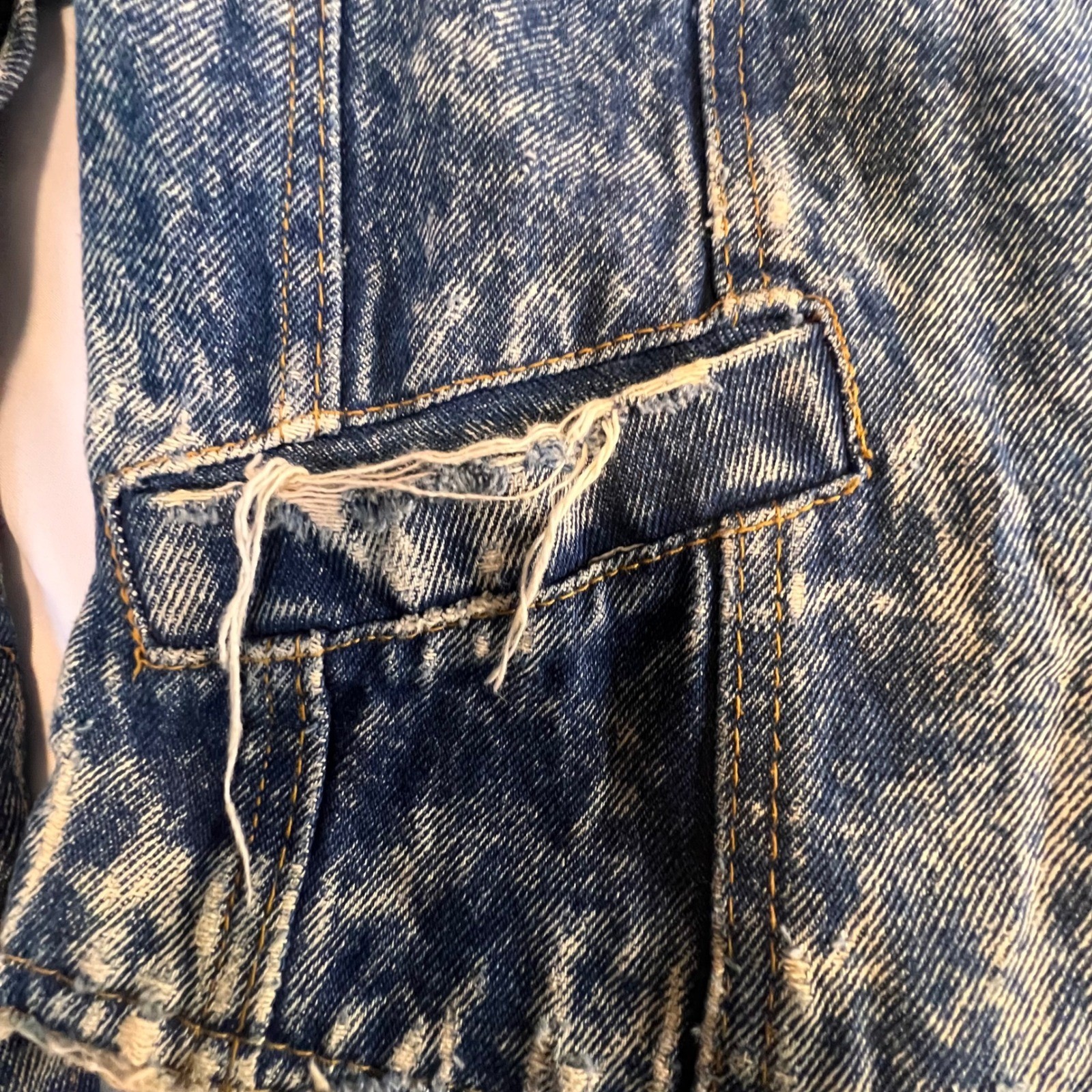 Learsi S Acid Wash Denim Jean Jacket Blue Fringe LaceUp Western 80s Retro Grunge