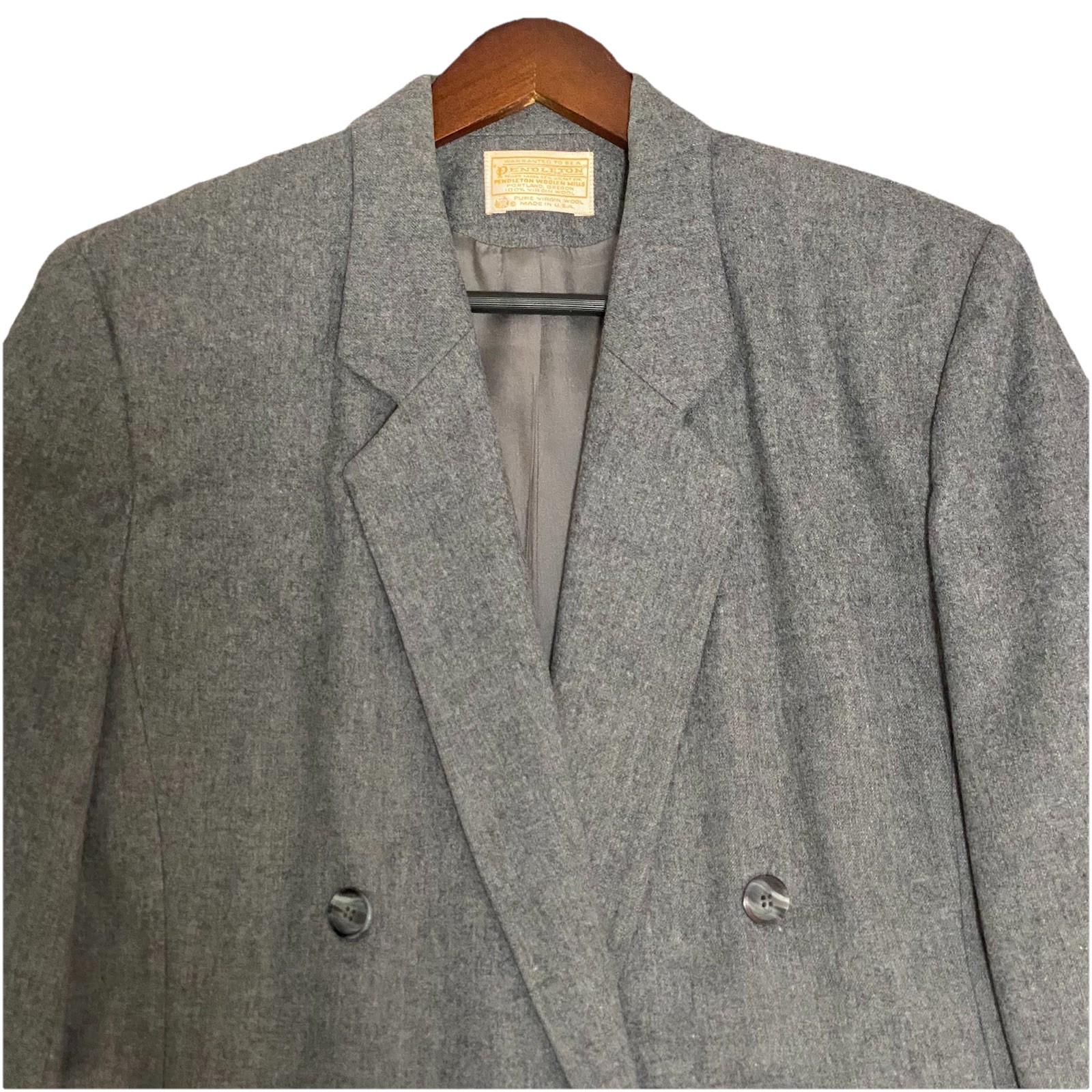Vintage Pendleton Womens Sz 10 Tall Double Breasted Wool Coat Gray USA Mint EUC