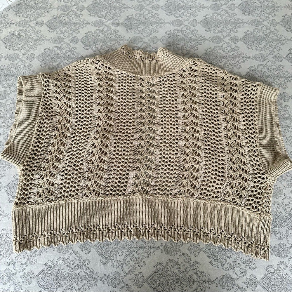 Vintage Robbie Bee Crochet Bolero Cardigan Sweater Cream Short Sleeve Sz 12