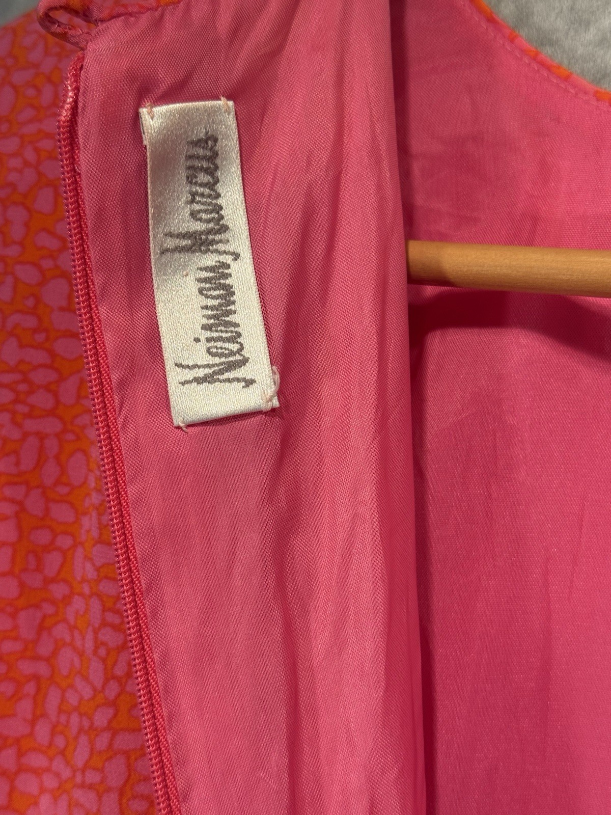 David Hayes Silk Nieman Marcus Hot pink & Orange Cheeta Sheath dress 90s sz 1