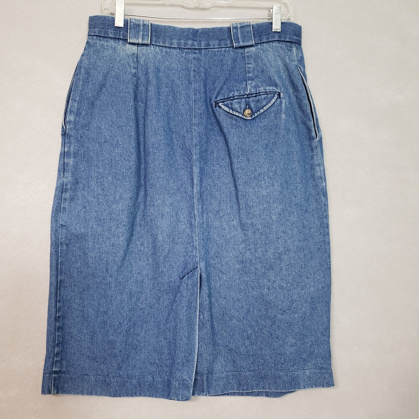 American Eagle Womens 31 Vintage Denim Midi Skirt Blue Pleated High Waist 90s