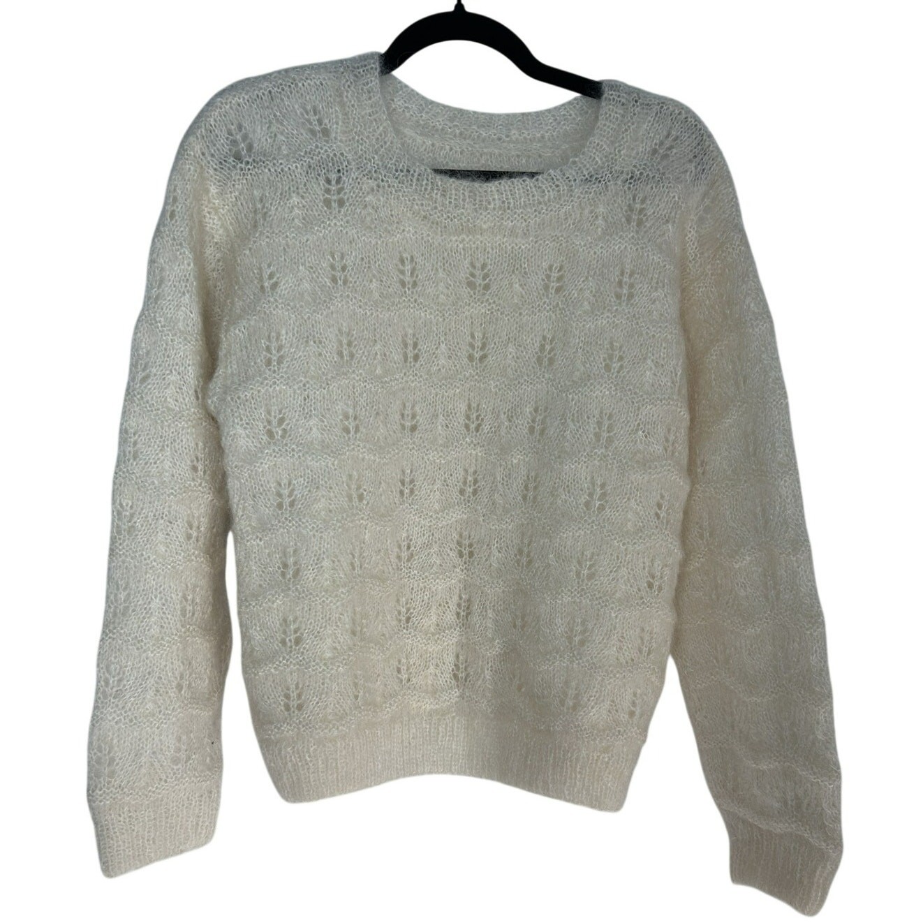 VTG 70s Cream Mohair Pointelle Puff Sleeve Sweater Cottagecore Coquette M
