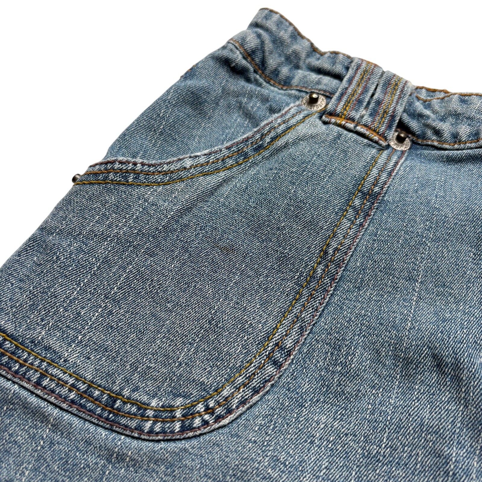 Vintage 90s JouJou Denim Mini Skirt Size 9/10 Y2K Raw Hem Blue Jean
