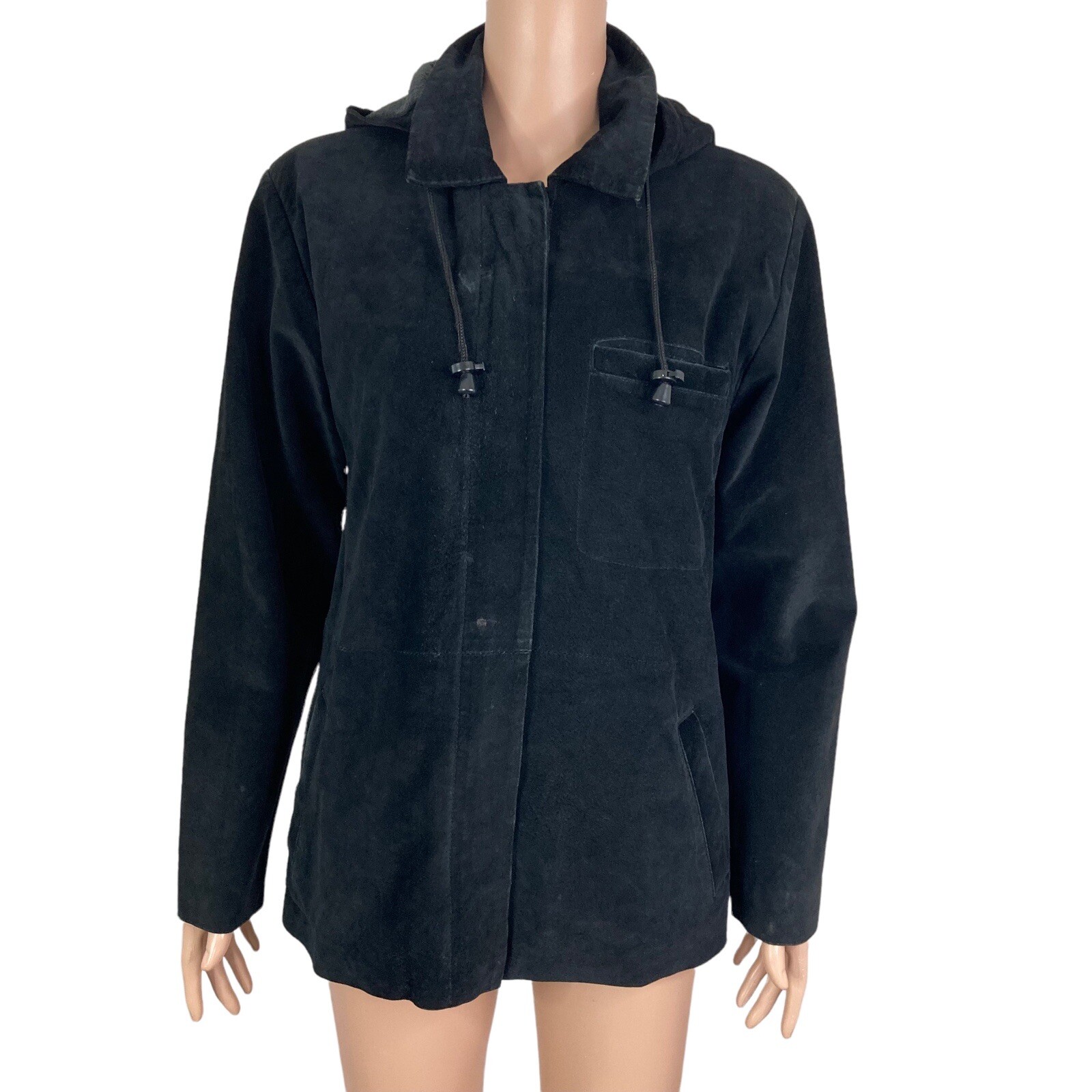 Vintage Maxima Wilsons Leather Suede Overcoat Women’s Medium Black Hooded