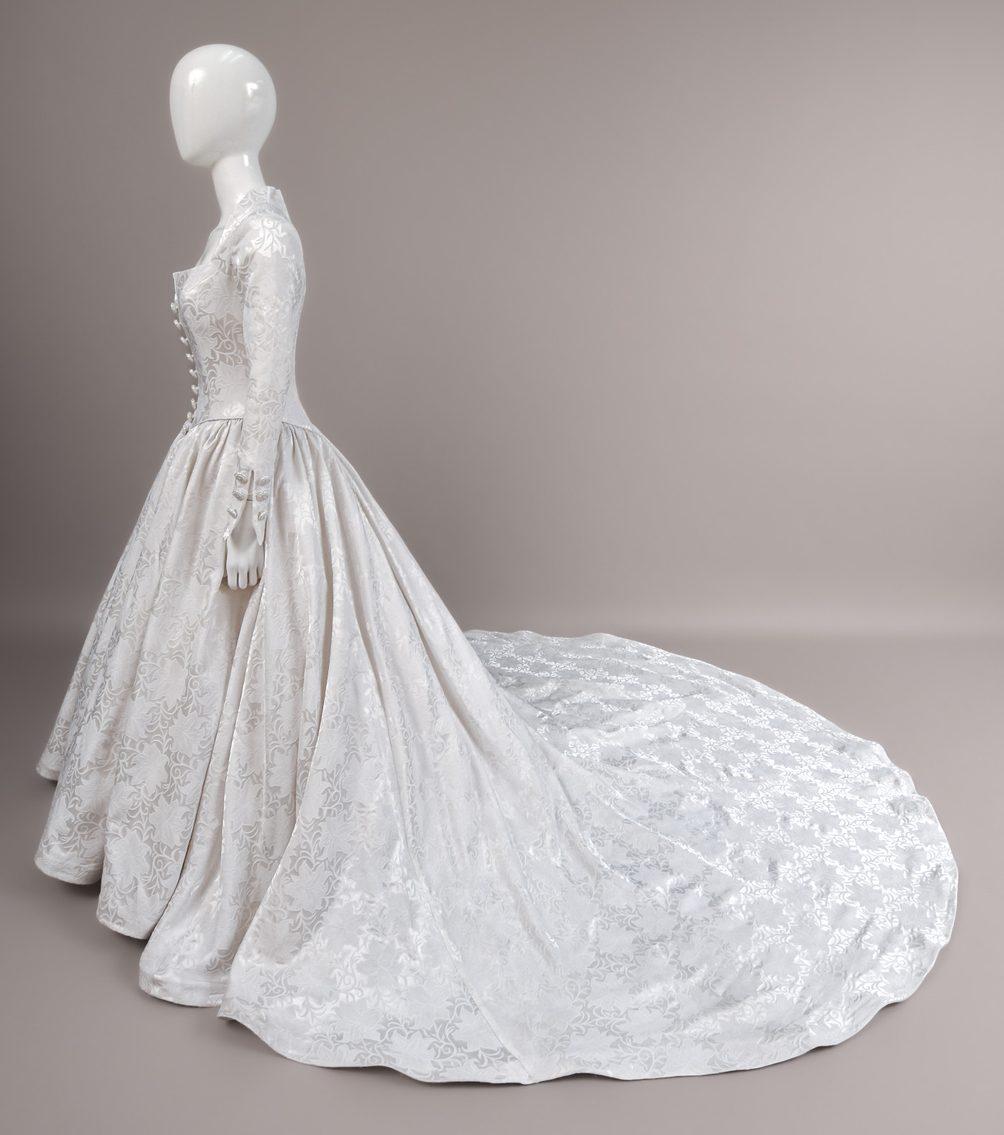 Vintage 1990s Demetrios Gown 18th C. Inspired Wedding Dress Silk Brocade sz 8/10